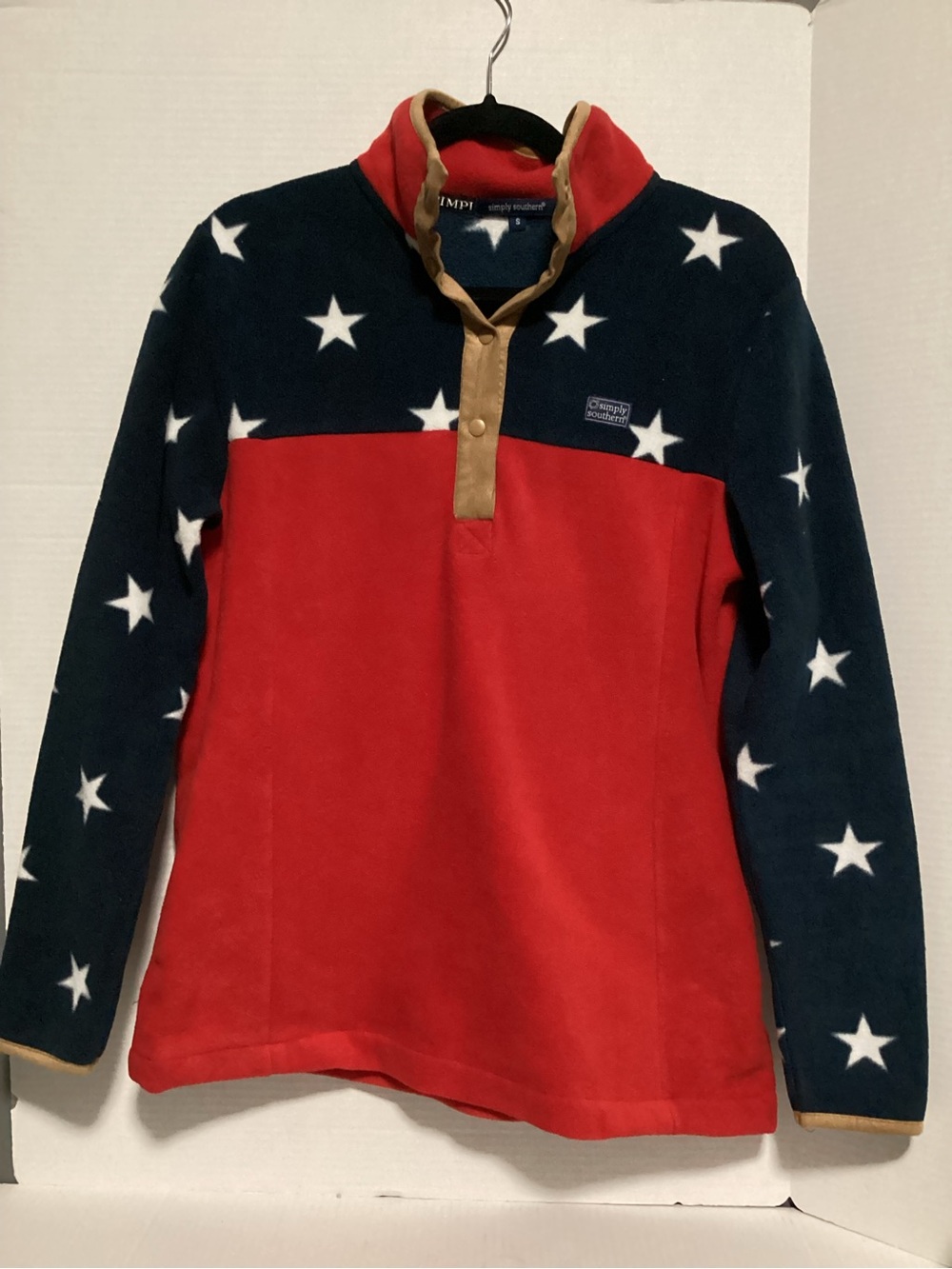 Simply Southern Red & Navy Star Fleece Pullover Size S